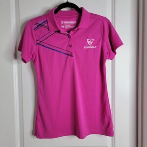 Top Golf Polo Shirt Women’s Medium Uniform Pink Blue Logo Short Sleeves Stretch